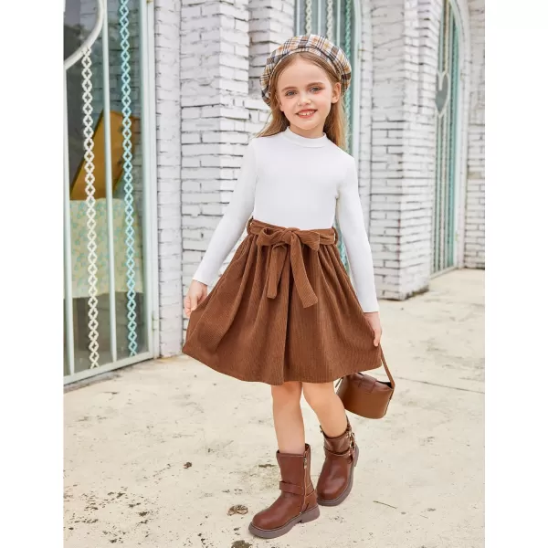 Arshiner Girls Dresses Long Sleeve Rib Knit Plaid Patchwork Belted Dress with Pockets