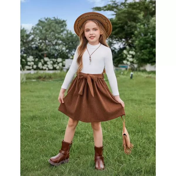 Arshiner Girls Dresses Long Sleeve Rib Knit Plaid Patchwork Belted Dress with Pockets