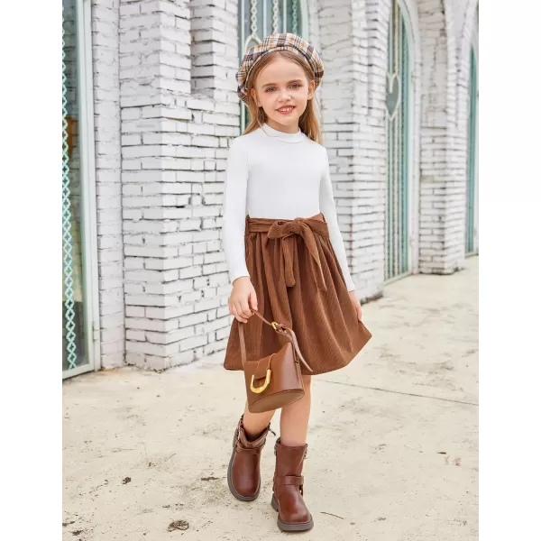 Arshiner Girls Dresses Long Sleeve Rib Knit Plaid Patchwork Belted Dress with Pockets