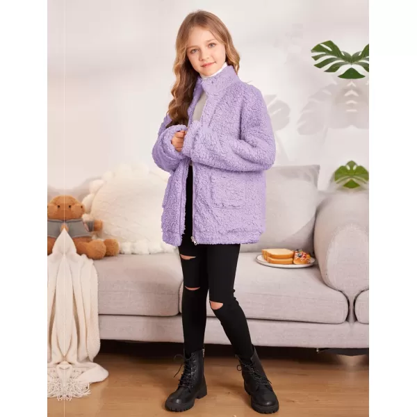 Arshiner Girls Full Zip Fleece Jacket Sherpa Outwear Coat Fall Winter for 4-12Y