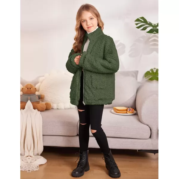 Arshiner Girls Full Zip Fleece Jacket Sherpa Outwear Coat Fall Winter for 4-12Y