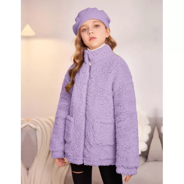 Arshiner Girls Full Zip Fleece Jacket Sherpa Outwear Coat Fall Winter for 4-12Y