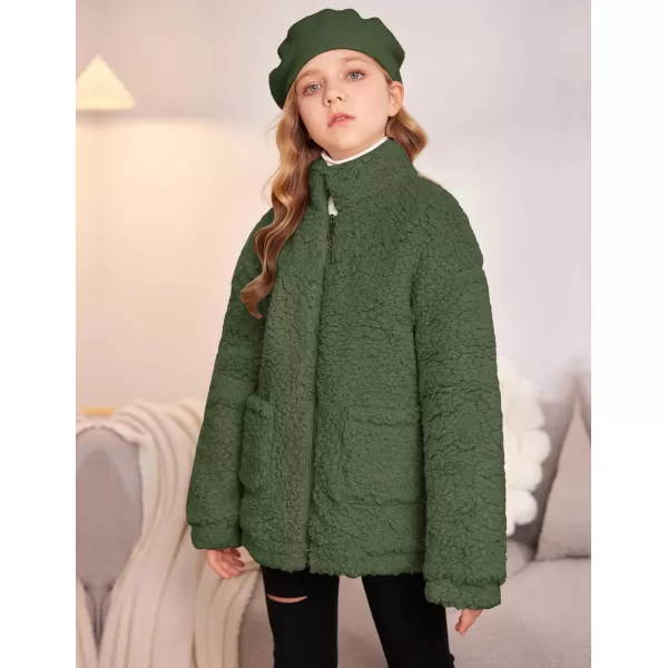 Arshiner Girls Full Zip Fleece Jacket Sherpa Outwear Coat Fall Winter for 4-12Y