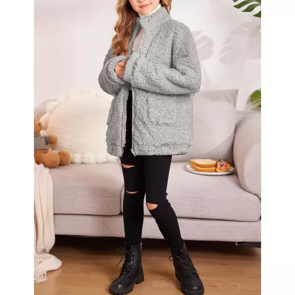 Arshiner Girls Full Zip Fleece Jacket Sherpa Outwear Coat Fall Winter for 4-12Y