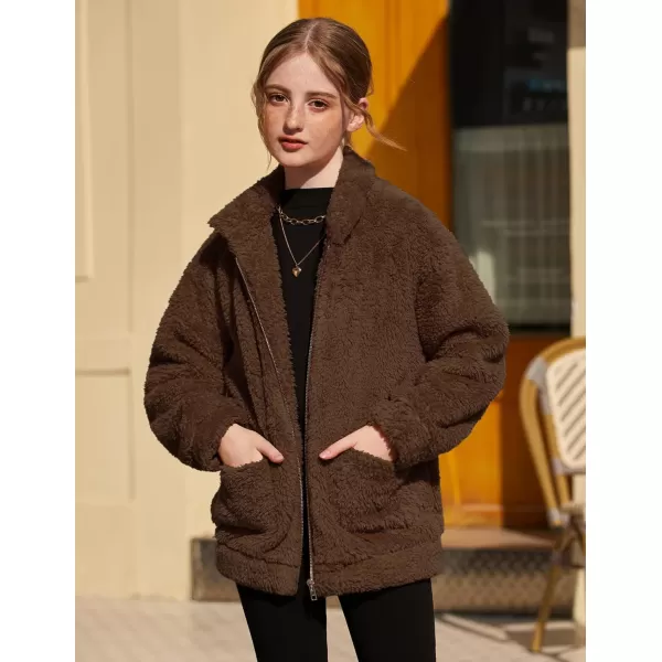 Arshiner Girls Full Zip Fleece Jacket Sherpa Outwear Coat Fall Winter for 4-12Y