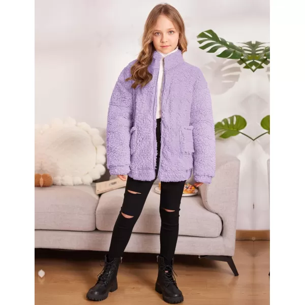 Arshiner Girls Full Zip Fleece Jacket Sherpa Outwear Coat Fall Winter for 4-12Y