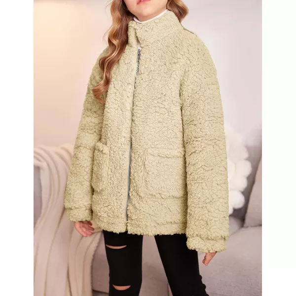 Arshiner Girls Full Zip Fleece Jacket Sherpa Outwear Coat Fall Winter for 4-12Y