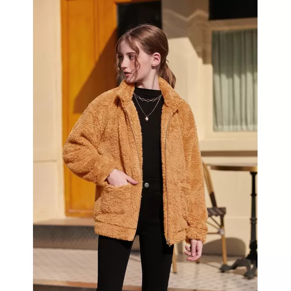 Arshiner Girls Full Zip Fleece Jacket Sherpa Outwear Coat Fall Winter for 4-12Y