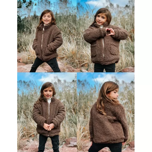 Arshiner Girls Full Zip Fleece Jacket Sherpa Outwear Coat Fall Winter for 4-12Y