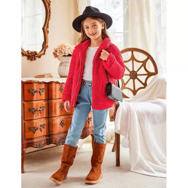 Arshiner Girls Full Zip Fleece Jacket Sherpa Outwear Coat Fall Winter for 4-12Y