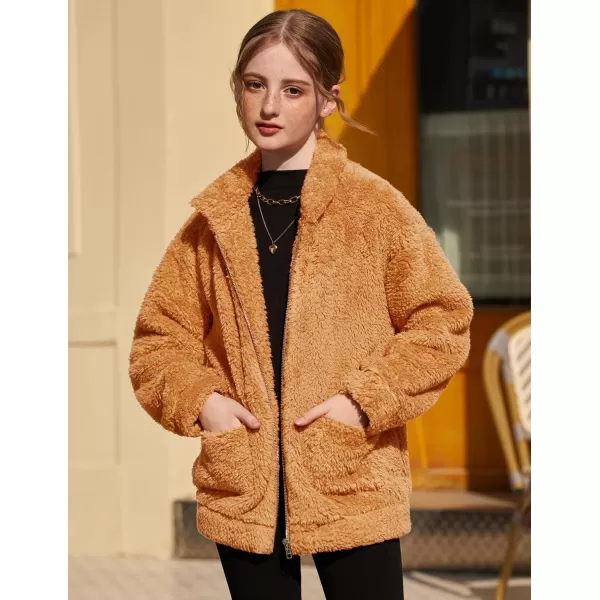 Arshiner Girls Full Zip Fleece Jacket Sherpa Outwear Coat Fall Winter for 4-12Y