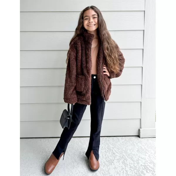 Arshiner Girls Full Zip Fleece Jacket Sherpa Outwear Coat Fall Winter for 4-12Y