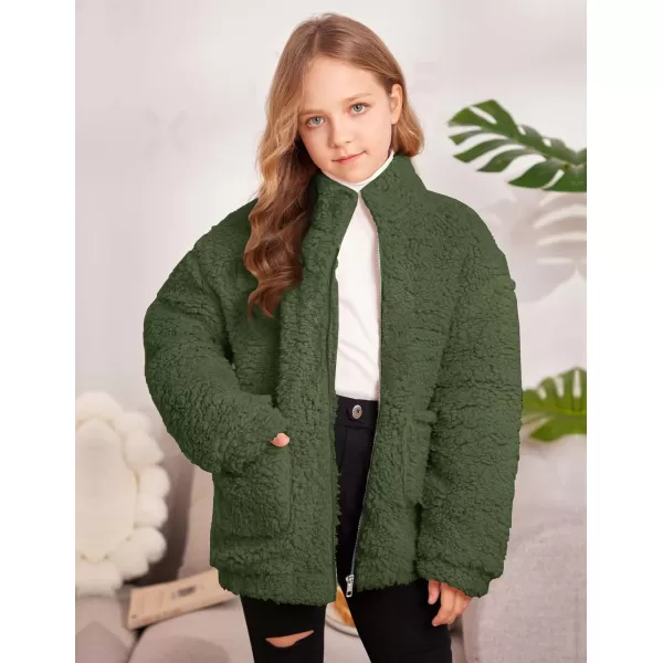 Arshiner Girls Full Zip Fleece Jacket Sherpa Outwear Coat Fall Winter for 4-12Y
