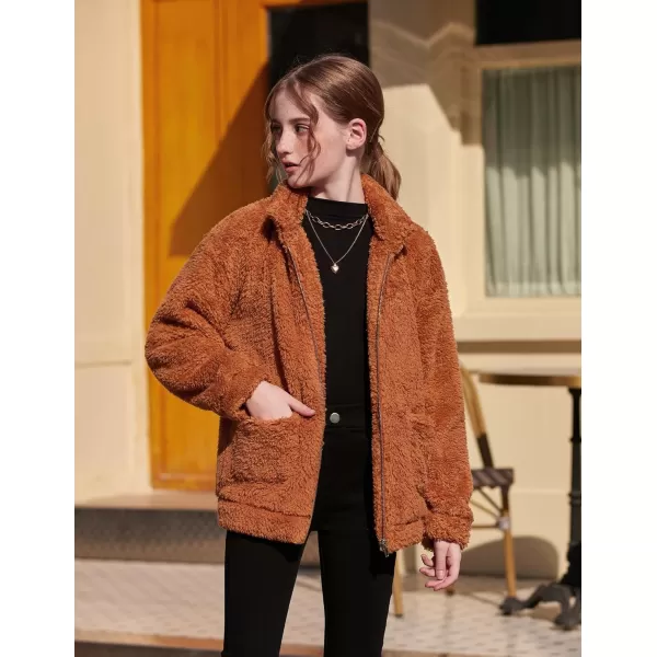 Arshiner Girls Full Zip Fleece Jacket Sherpa Outwear Coat Fall Winter for 4-12Y