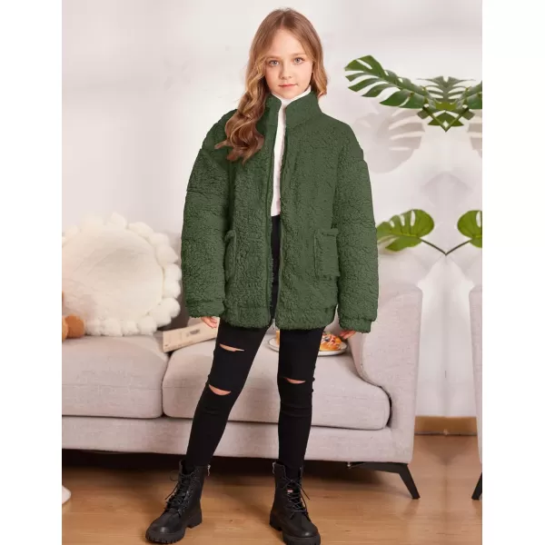 Arshiner Girls Full Zip Fleece Jacket Sherpa Outwear Coat Fall Winter for 4-12Y