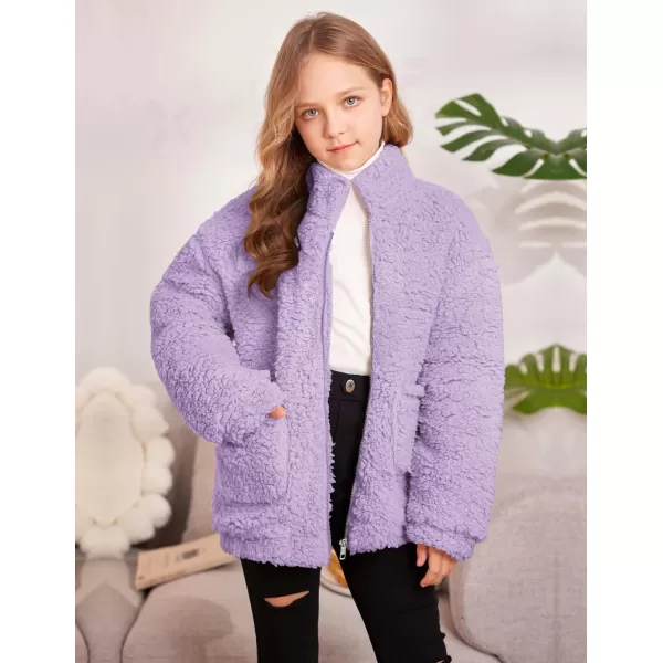 Arshiner Girls Full Zip Fleece Jacket Sherpa Outwear Coat Fall Winter for 4-12Y