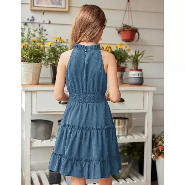 Arshiner Girls Halter Neck Sleeveless Dress Casual Flowy Swiss Dot Smocked Cute Summer Dress for 5-12 Years