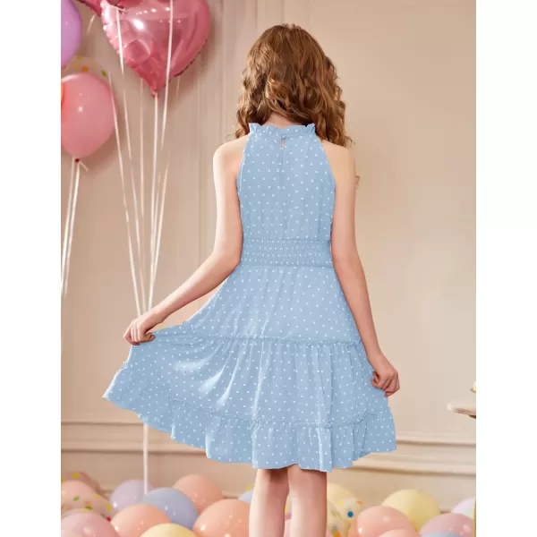 Arshiner Girls Halter Neck Sleeveless Dress Casual Flowy Swiss Dot Smocked Cute Summer Dress for 5-12 Years