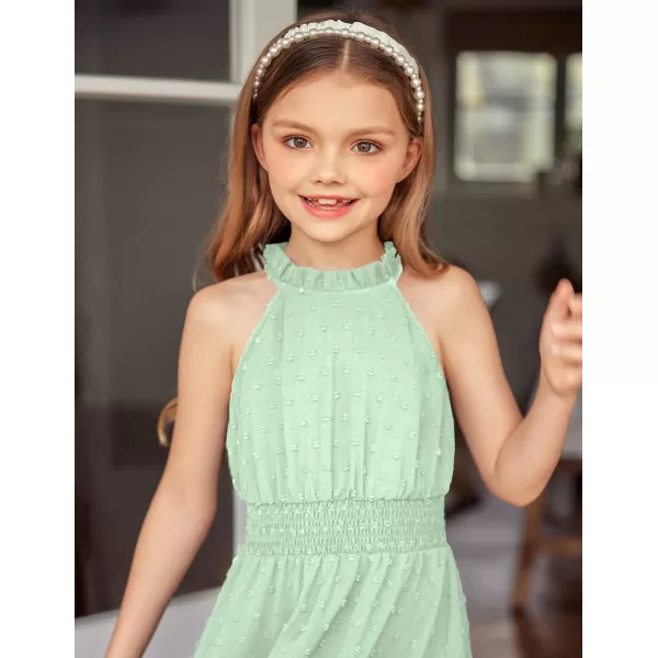 Arshiner Girls Halter Neck Sleeveless Dress Casual Flowy Swiss Dot Smocked Cute Summer Dress for 5-12 Years