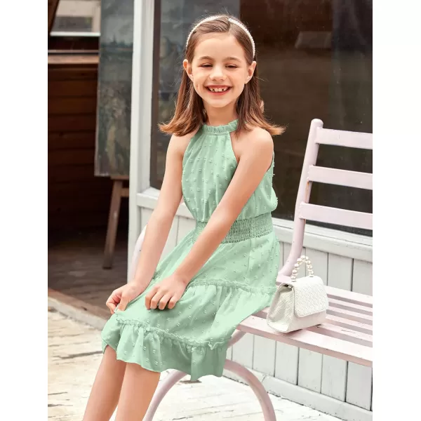 Arshiner Girls Halter Neck Sleeveless Dress Casual Flowy Swiss Dot Smocked Cute Summer Dress for 5-12 Years