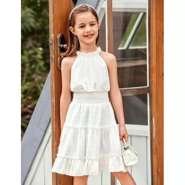 Arshiner Girls Halter Neck Sleeveless Dress Casual Flowy Swiss Dot Smocked Cute Summer Dress for 5-12 Years