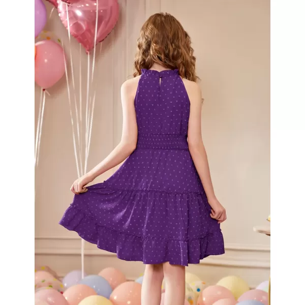 Arshiner Girls Halter Neck Sleeveless Dress Casual Flowy Swiss Dot Smocked Cute Summer Dress for 5-12 Years