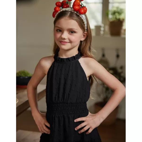 Arshiner Girls Halter Neck Sleeveless Dress Casual Flowy Swiss Dot Smocked Cute Summer Dress for 5-12 Years