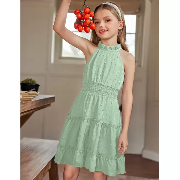 Arshiner Girls Halter Neck Sleeveless Dress Casual Flowy Swiss Dot Smocked Cute Summer Dress for 5-12 Years