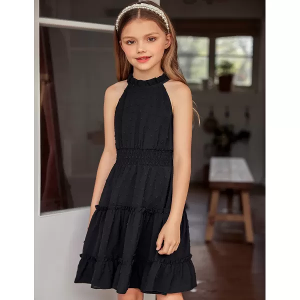 Arshiner Girls Halter Neck Sleeveless Dress Casual Flowy Swiss Dot Smocked Cute Summer Dress for 5-12 Years