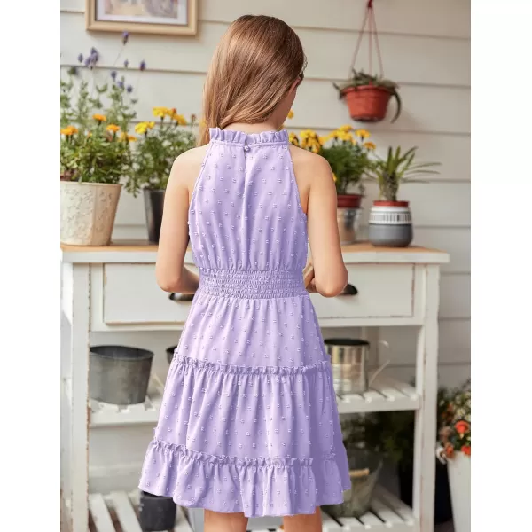 Arshiner Girls Halter Neck Sleeveless Dress Casual Flowy Swiss Dot Smocked Cute Summer Dress for 5-12 Years