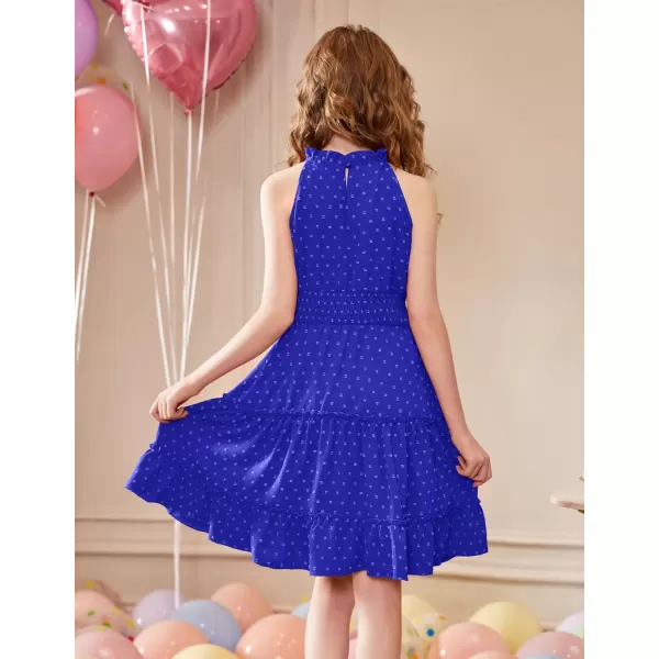 Arshiner Girls Halter Neck Sleeveless Dress Casual Flowy Swiss Dot Smocked Cute Summer Dress for 5-12 Years