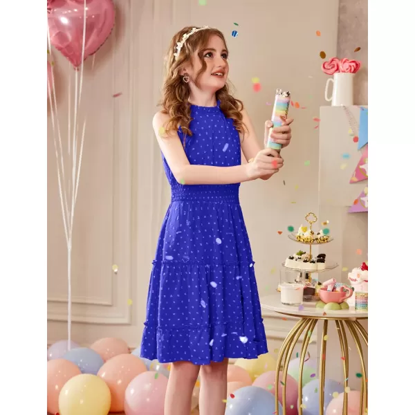 Arshiner Girls Halter Neck Sleeveless Dress Casual Flowy Swiss Dot Smocked Cute Summer Dress for 5-12 Years