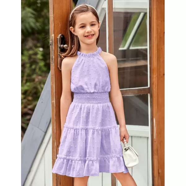 Arshiner Girls Halter Neck Sleeveless Dress Casual Flowy Swiss Dot Smocked Cute Summer Dress for 5-12 Years