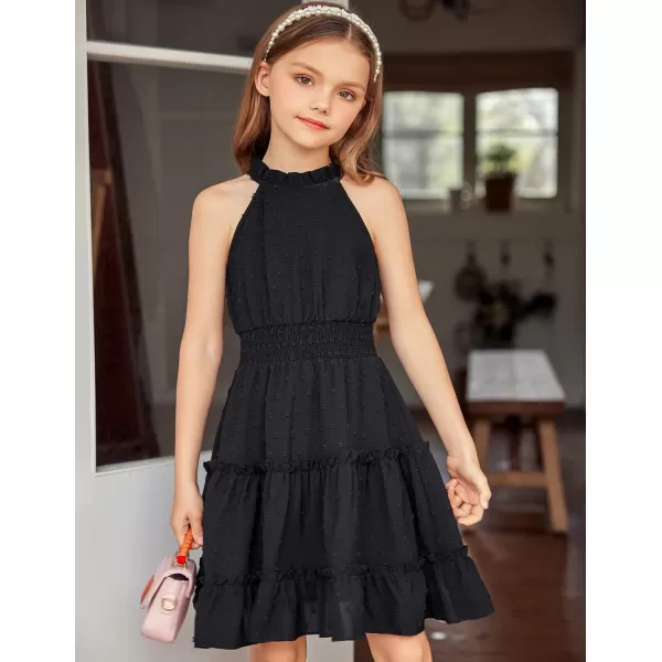 Arshiner Girls Halter Neck Sleeveless Dress Casual Flowy Swiss Dot Smocked Cute Summer Dress for 5-12 Years