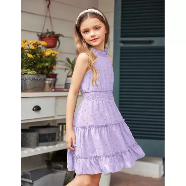 Arshiner Girls Halter Neck Sleeveless Dress Casual Flowy Swiss Dot Smocked Cute Summer Dress for 5-12 Years