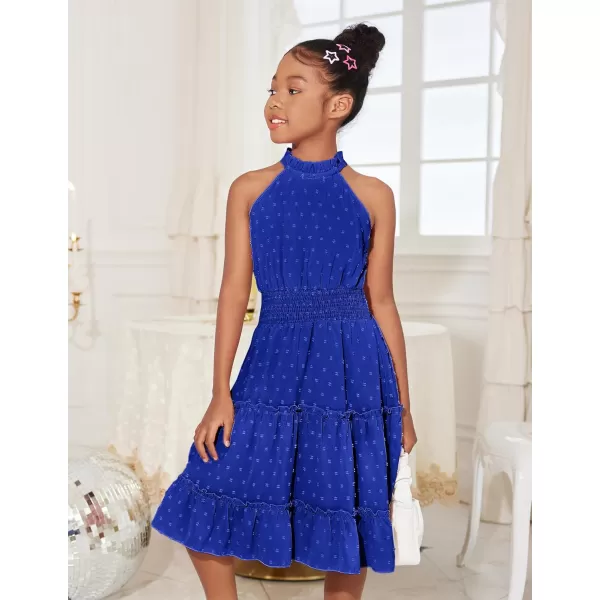Arshiner Girls Halter Neck Sleeveless Dress Casual Flowy Swiss Dot Smocked Cute Summer Dress for 5-12 Years