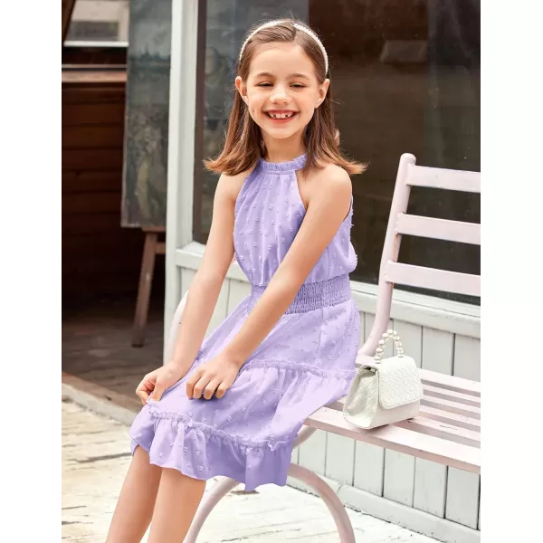 Arshiner Girls Halter Neck Sleeveless Dress Casual Flowy Swiss Dot Smocked Cute Summer Dress for 5-12 Years