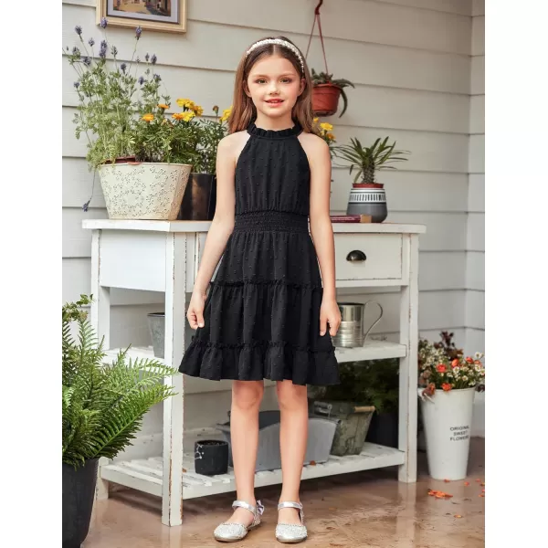 Arshiner Girls Halter Neck Sleeveless Dress Casual Flowy Swiss Dot Smocked Cute Summer Dress for 5-12 Years