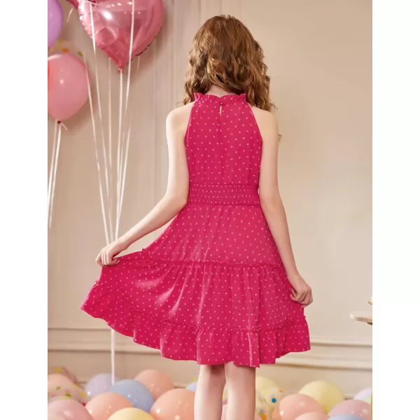 Arshiner Girls Halter Neck Sleeveless Dress Casual Flowy Swiss Dot Smocked Cute Summer Dress for 5-12 Years