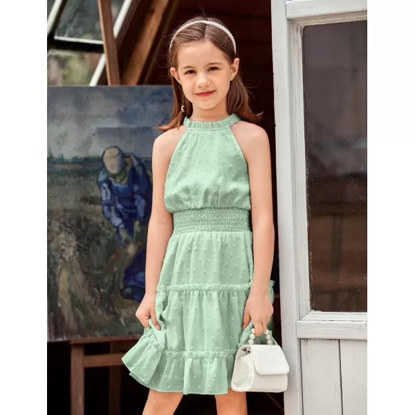 Arshiner Girls Halter Neck Sleeveless Dress Casual Flowy Swiss Dot Smocked Cute Summer Dress for 5-12 Years