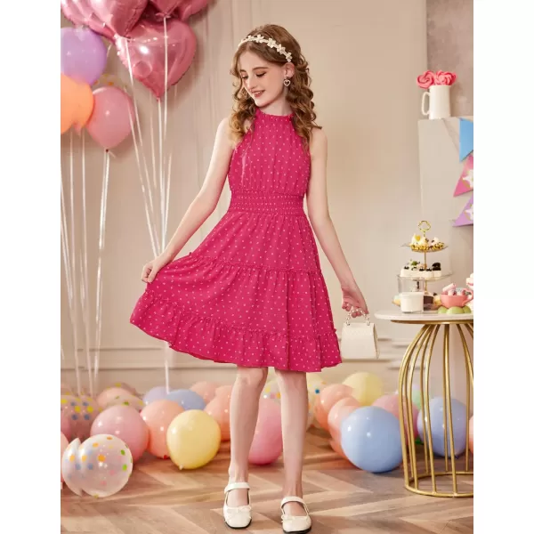 Arshiner Girls Halter Neck Sleeveless Dress Casual Flowy Swiss Dot Smocked Cute Summer Dress for 5-12 Years