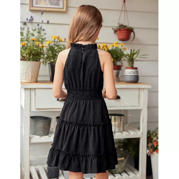 Arshiner Girls Halter Neck Sleeveless Dress Casual Flowy Swiss Dot Smocked Cute Summer Dress for 5-12 Years