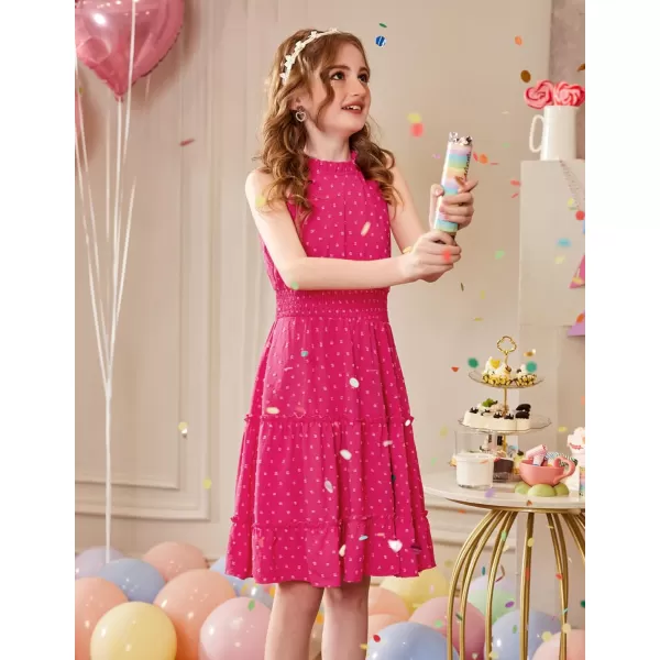 Arshiner Girls Halter Neck Sleeveless Dress Casual Flowy Swiss Dot Smocked Cute Summer Dress for 5-12 Years
