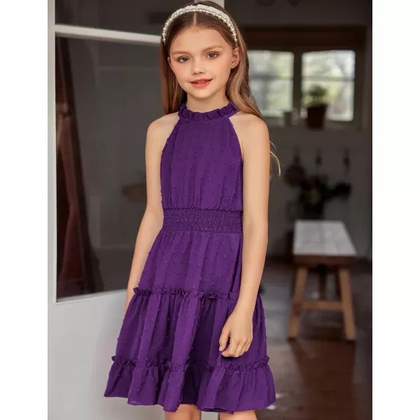 Arshiner Girls Halter Neck Sleeveless Dress Casual Flowy Swiss Dot Smocked Cute Summer Dress for 5-12 Years