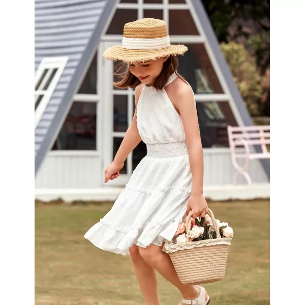 Arshiner Girls Halter Neck Sleeveless Dress Casual Flowy Swiss Dot Smocked Cute Summer Dress for 5-12 Years
