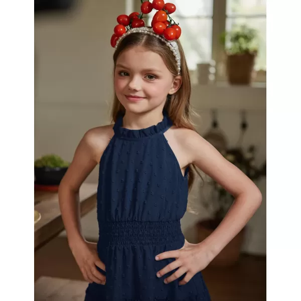 Arshiner Girls Halter Neck Sleeveless Dress Casual Flowy Swiss Dot Smocked Cute Summer Dress for 5-12 Years