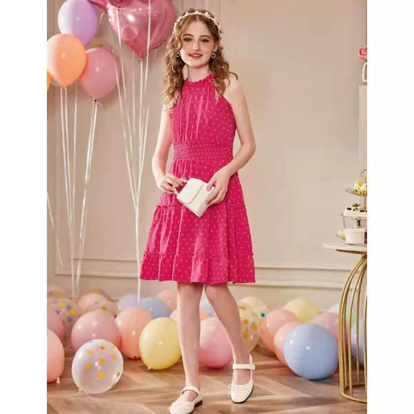 Arshiner Girls Halter Neck Sleeveless Dress Casual Flowy Swiss Dot Smocked Cute Summer Dress for 5-12 Years