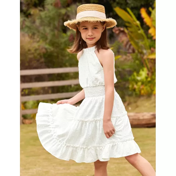 Arshiner Girls Halter Neck Sleeveless Dress Casual Flowy Swiss Dot Smocked Cute Summer Dress for 5-12 Years