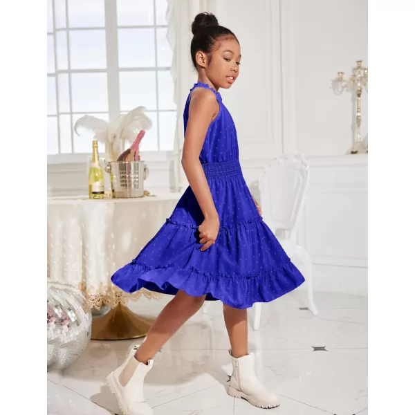 Arshiner Girls Halter Neck Sleeveless Dress Casual Flowy Swiss Dot Smocked Cute Summer Dress for 5-12 Years