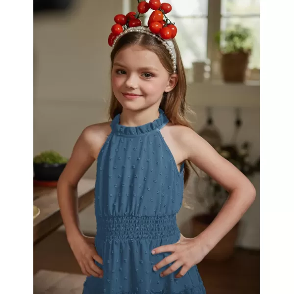 Arshiner Girls Halter Neck Sleeveless Dress Casual Flowy Swiss Dot Smocked Cute Summer Dress for 5-12 Years